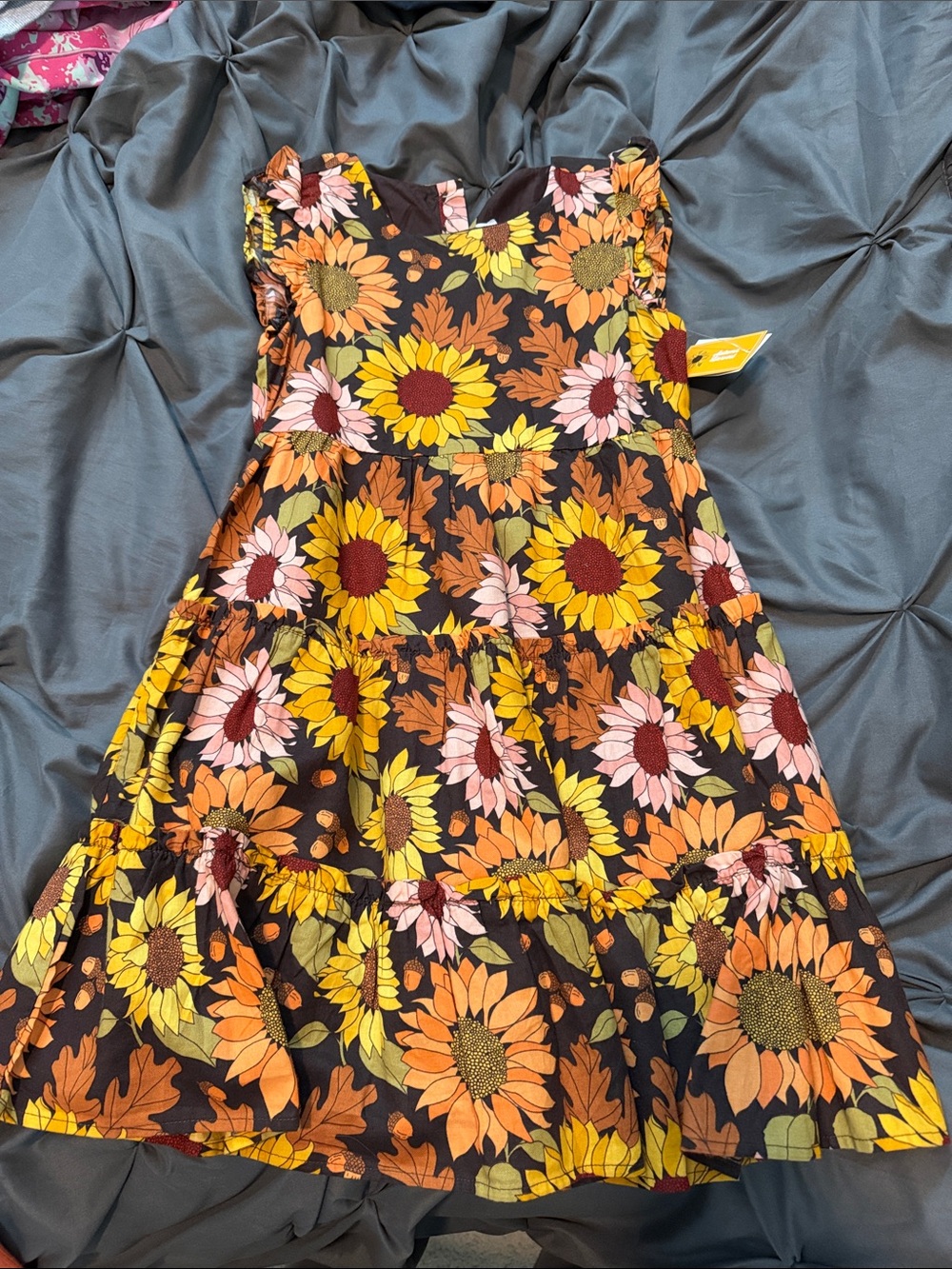 Gymboree brown Sunflower Tiered Dress with Yellow & Orange Blooms